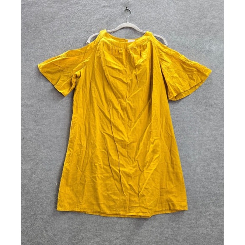 Old Navy Women Dress Large Yellow Mini Shift Cold Shoulder Flared Sleeve NWT